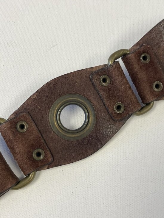 Saks Fifth Avenue Brown Genuine Leather Solid Brass Groomet Studded Belt Size L main image 15